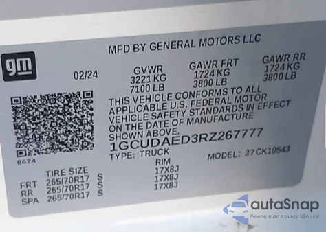 2024 Chevrolet Silverado 1500 4Wd Short Bed Wt from USA, damaged, VIN 1GCUDAED3RZ267777